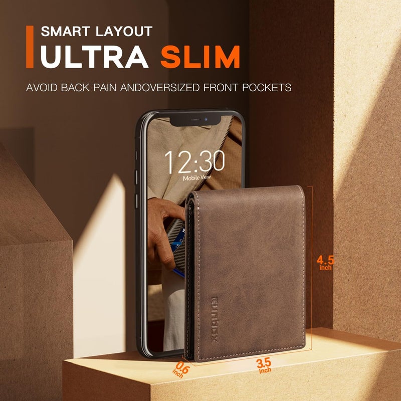 RUNBOX Wallet for Men Slim Leather Bifold RFID Blocking Minimalist Front Pocket Design with Gift Box - Image 2